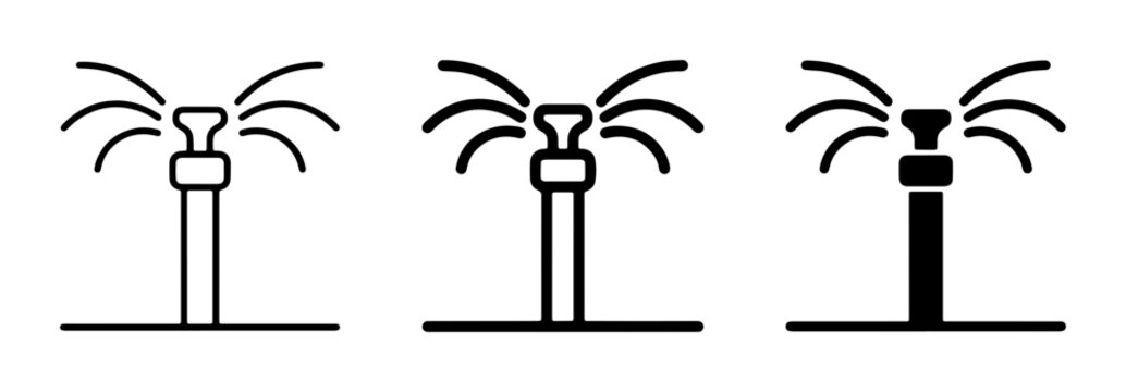 Irrigation Sprinkler Icons, Water Spraying System Graphics, Garden Watering Equipment Vector Set
