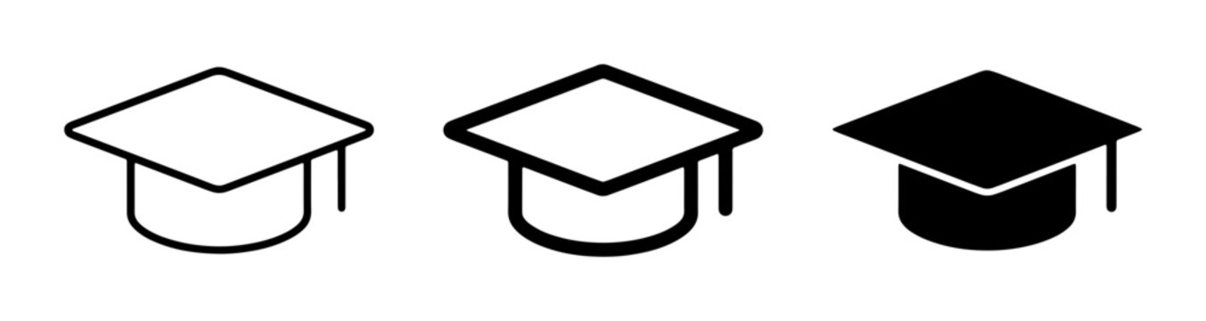 Graduation Cap Icons, Academic Mortarboard Symbols, Education Achievement Vector Set