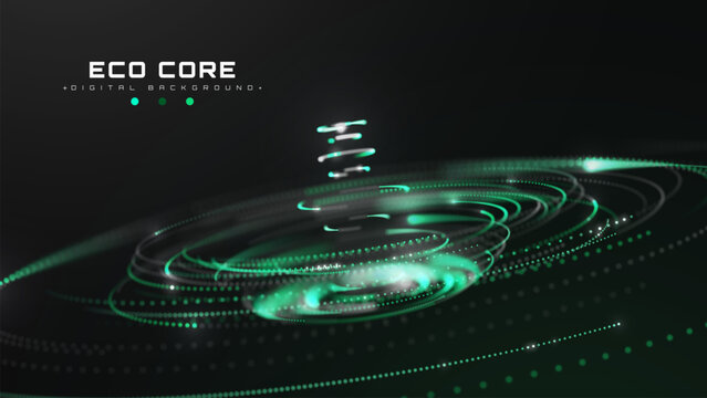 Abstract Cyber Space Green Environment Core Background, Modern Technology Concept With Digital Data Network. Smart Bright Light Advance Future Energy System. Vector illustration.