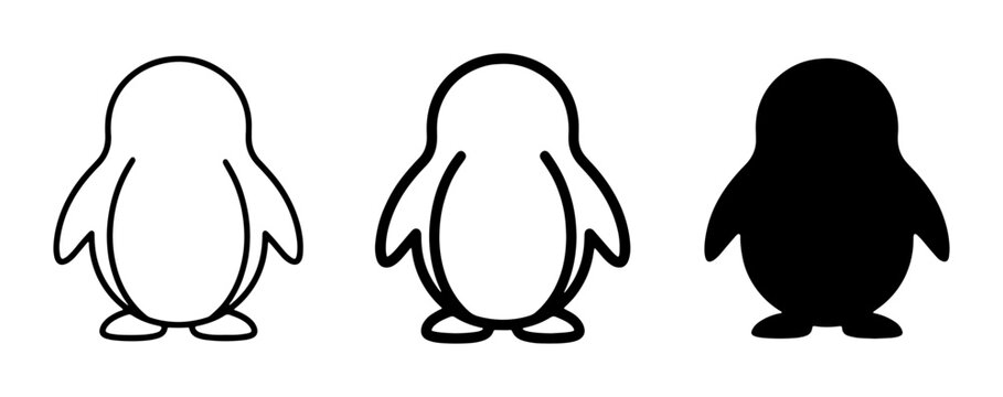 Penguin Icons Collection, Minimalist Black and White Vector Art, Cute Bird Graphics for Design
