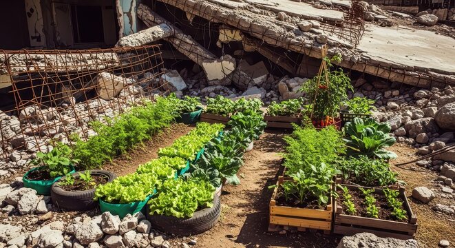 Hopeful Vegetable Garden Grows Amidst Urban Ruins
