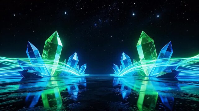 Glowing crystal formations in cosmic setting