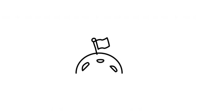 Minimalist outline animation of the moon surface with an astronaut landing flag planted drawing on and fading out. Features a clean pop up style in 3 color setups.