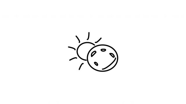 Minimalist outline animation of a total solar eclipse phase with sun corona showing drawing on and fading out. Features a clean pop up style in 3 color setups.