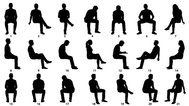 Seated People Silhouette Pose Collection for Architectural Entourage Vector Set