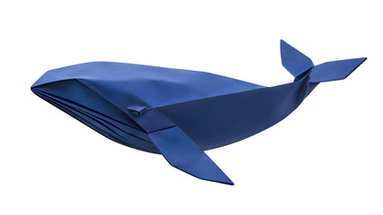 Obraz premium Origami Whale with Curved Deep Blue Paper Body Isolated Transparent PNG