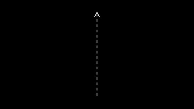 Up screw arrow direction icon with dotted line animation, 4k Dashed Line Arrow Direction Indicator. Simple Navigation Arrow with Dotted Path.