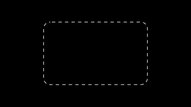 Dotted line rectangle frame animation on black background. order frame dotted line animation. motion graphic of dotted line concept. 4k video 