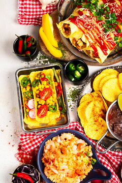 Mexican cuisine concept. Mexican food table with traditional dishes.