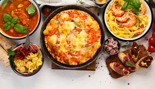 Variety of italian dishes. Italian cuisine