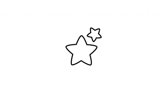 Minimalist outline animation of a pair of big and small stars shining together drawing on and fading out. Features a clean pop up style in 3 color setups.