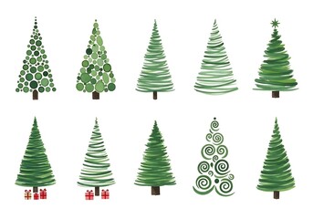 Obraz premium Watercolor christmas tree collection diverse evergreen designs for holiday decorations and seasonal graphics