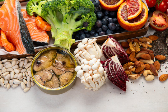 Healthy balanced dieting concept. Selection of rich antioxidant food.