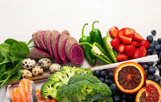 Healthy balanced dieting concept. Selection of rich antioxidant food.