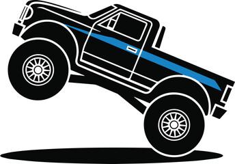 Monster Truck Silhouette Icon with Big Wheels Jumping © Icon Stock