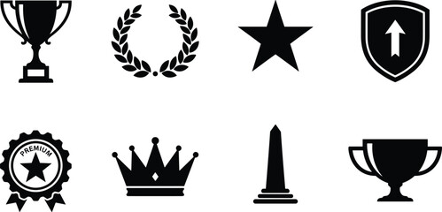 Fototapeta premium Achievement Trophy and Award Icon Set Black Silhouette Collection for Recognition and Success