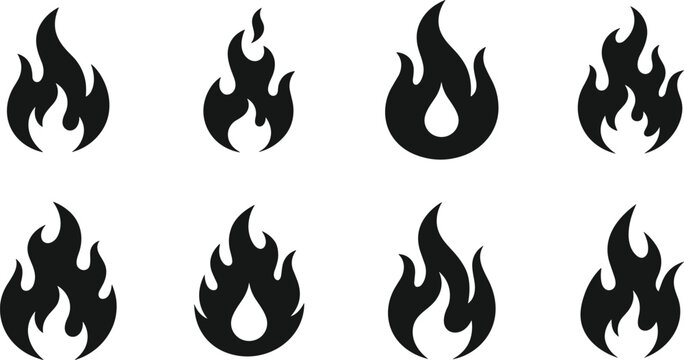Collection of black flame icons
