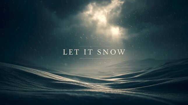 Minimal luxury winter landscape with rolling snowy hills, soft snowfall and dramatic cloudy sky illuminated by moonlight. Elegant cinematic scene creating a peaceful premium winter atmosphere.