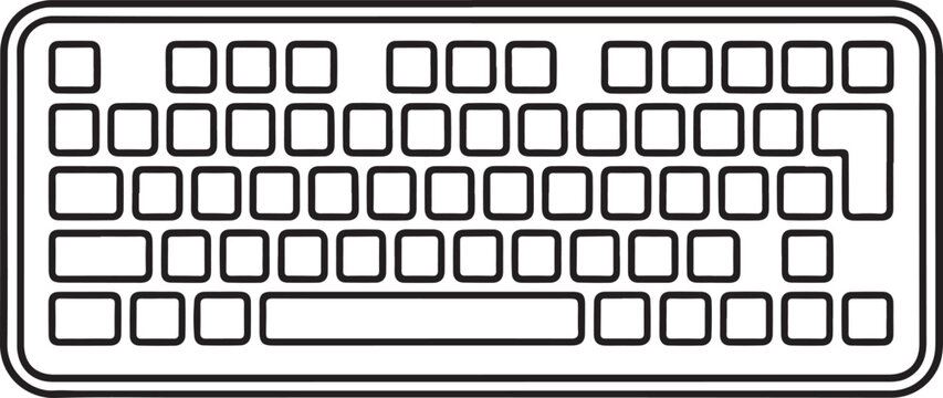 Simple black and white vector illustration of a basic computer keyboard layout for digital design
