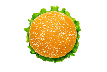 Top Down View of Fresh Sesame Seed Bun with Green Lettuce © Md