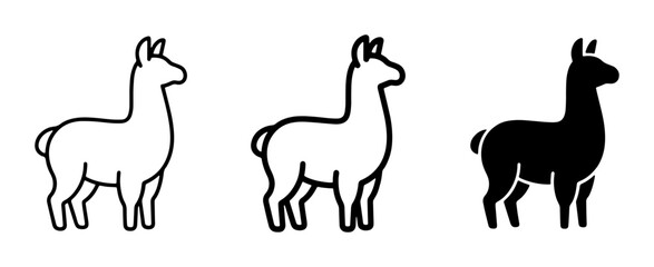 Llama Icon Set, Simple Line Art and Silhouette Graphics for Animal Themes, South American Camelid Vector Collection © Farzana