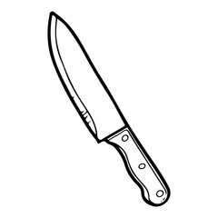 Obraz premium Large chef knife. Hand drawn vector sketch. Cooking tool. Kitchen utensil for cutting food. Illustration line art graphic.