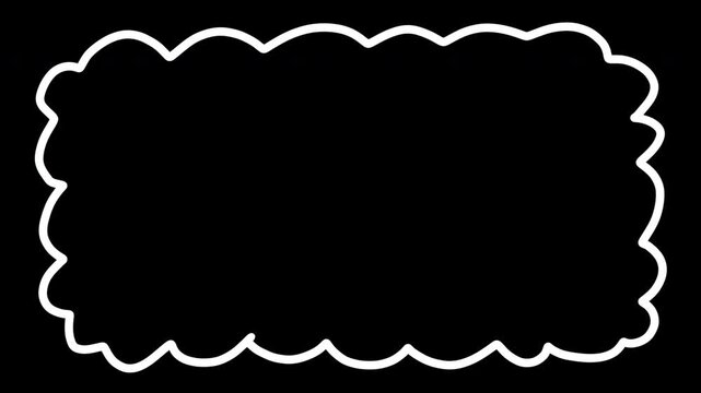 Black hand-drawn scalloped frame animation, wavy rectangle border on transparent background, sketchy doodle element for titles, creative design asset, minimalist motion graphic.