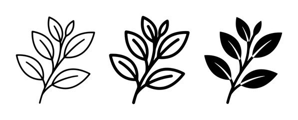 Fototapeta premium Leafy Branch Icons, Botanical Vector Art, Organic Elements, Nature Symbols, Greenery Graphics, Minimalist Plant Design, Outline and Silhouette Styles