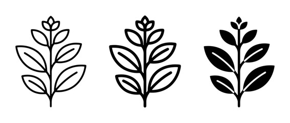 Obraz premium Plant Icons Set, Botanical Branch Vector Graphics, Leaf Outline and Silhouette Styles, Nature Elements for Design
