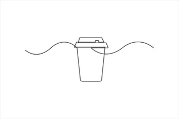 Obraz premium Coffee takeaway cup continuous one line art vector illustration