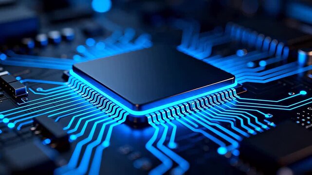 Closeup of glowing circuit board