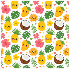 Naklejka premium Cute Tropical Pineapple Seamless Pattern Vector | EPS 10 Summer Fruit Repeat Background