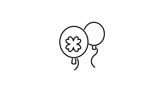 Minimalist outline animation of festive party balloons with a shamrock clover leaf pattern drawing on and fading out. Features a clean pop up style in 3 color setups.