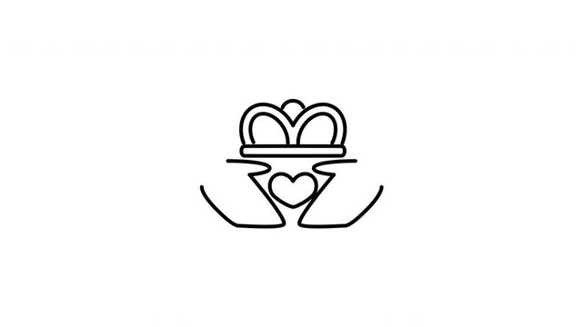 Minimalist outline animation of traditional Irish Claddagh ring hands holding a crowned heart drawing on and fading out. Features a clean pop up style in 3 color setups.