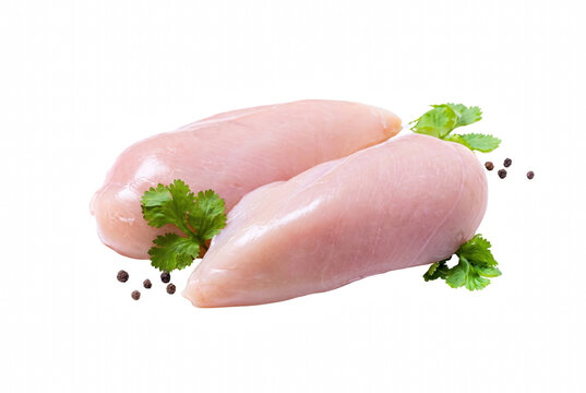 Fresh Raw Chicken Fillets with Green Herbs and Peppercorns