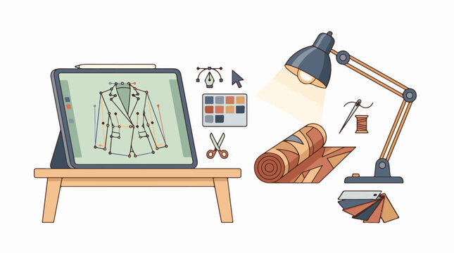 A computer-aided design for garment making with various tools and materials