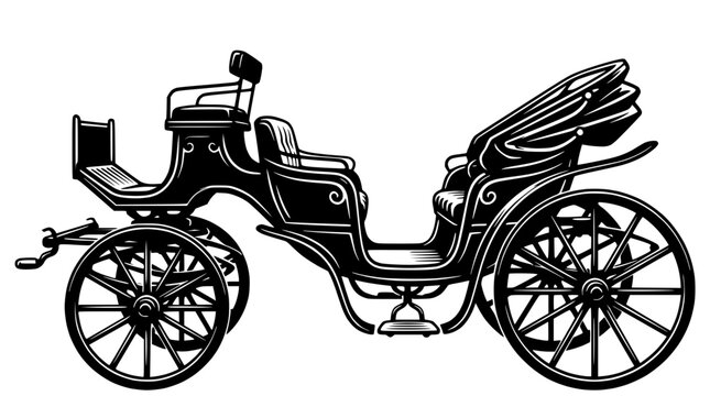 Vintage horse-drawn carriage illustration, classic transport, ornate design