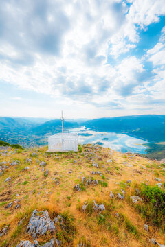 Ramsko Lake (Ramsko jezero) with its unique islands and peninsulas from the Zahum viewpoint, Bosnia and Herzegovina.