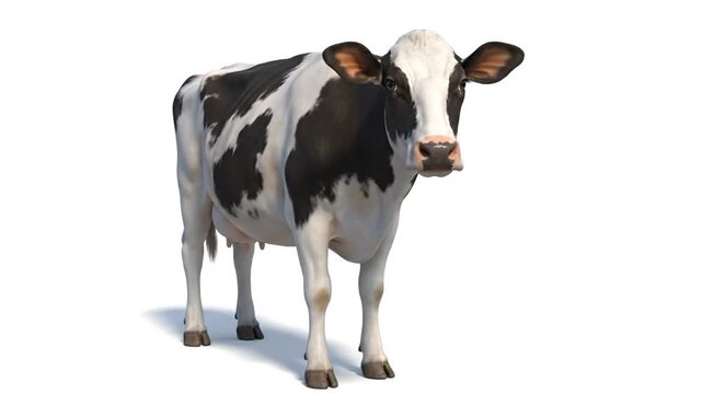 Holstein Cow Standing On White Background. 4K Video