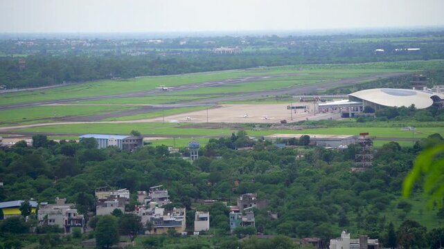 Shot of Raja Bhoj Airport Bhopal Madhya Pradesh with runway and aircraft