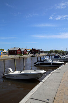 Inkoo, Ingo, Finland - June 12th 2022: Boats parked to Inkoo Finland during a sunny summer day.