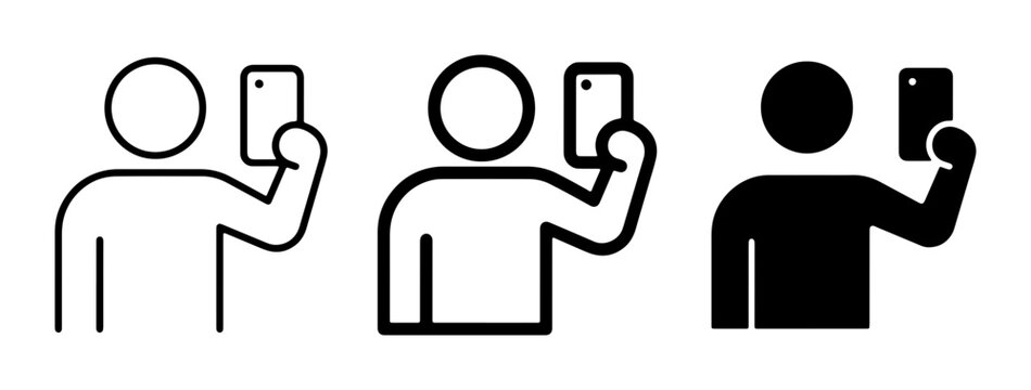 Selfie Icon Set, Person Taking Photo with Smartphone, Minimalist Vector Graphics, Mobile Photography Concept, Social Media Sharing