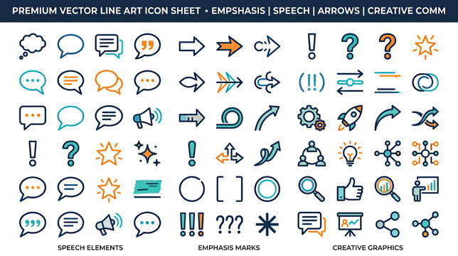 Speech Bubbles, Arrows, Icons: Creative Communication & Emphasis Set