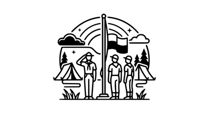 Obraz premium Scouts Salute Flag at Camp