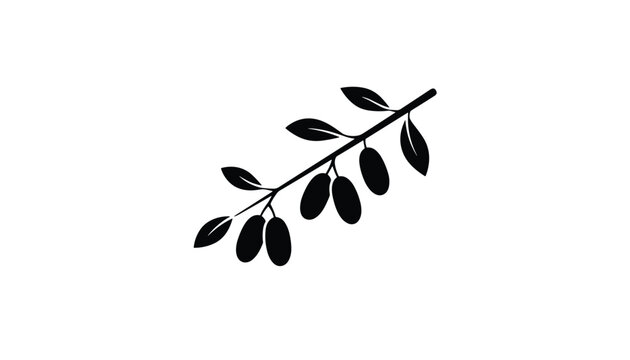 Elegant black silhouette of an organic olive branch with leaves and ripe olives designed as a clean vector graphic.