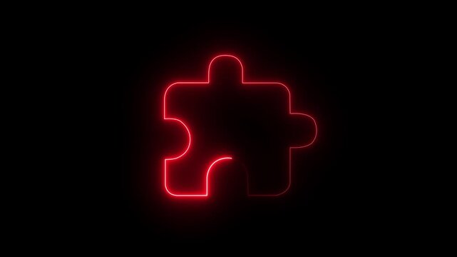 Neon red glowing jigsaw puzzle piece animation on black background