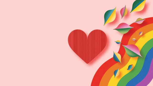 Handcrafted Red Heart Shape with Vibrant Rainbow Watercolor Splash Background