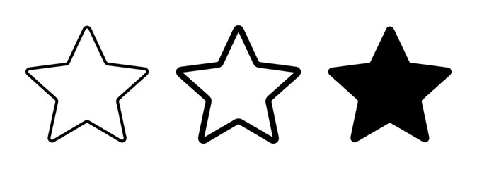 Fototapeta premium Three Star Icons: Outline, Thick Outline, Solid Black, Vector Graphics for Rating Systems, Achievements, and Design Elements