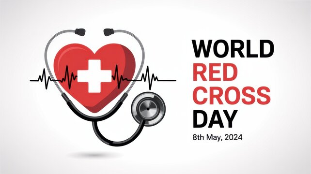 World Red Cross Day Concept With Heartbeat Line And Stethoscope On White Background