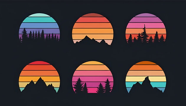 Set of pixel art sun and landscape icons